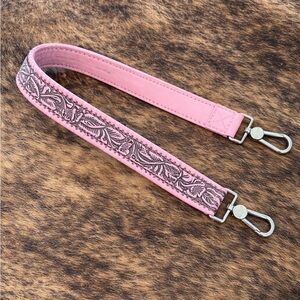 Consuela Pink Floral Embossed Leather Bag Strap with Silver Hardware